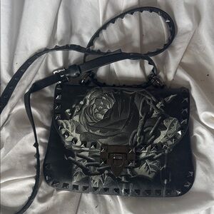 Valentino Black Studded Floral Crossbody Bag